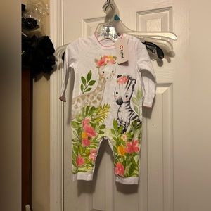 PayPat Baby👶🏼Girls👧🏻Giraffe🦒Zebra🦓Print Long-sleeve JumpsuitSz 6-9M NWT🏷️